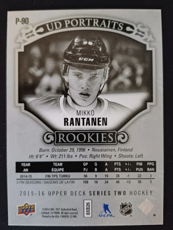 2015/2016 Upper Deck Series 2 Portraits P-80 Mikko Rantanen Inzert - Image 2