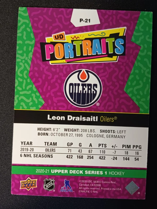 2020/2021 Upper Deck Series 1 Portraits P-21 Leon Draisaitl Inzert - Image 2