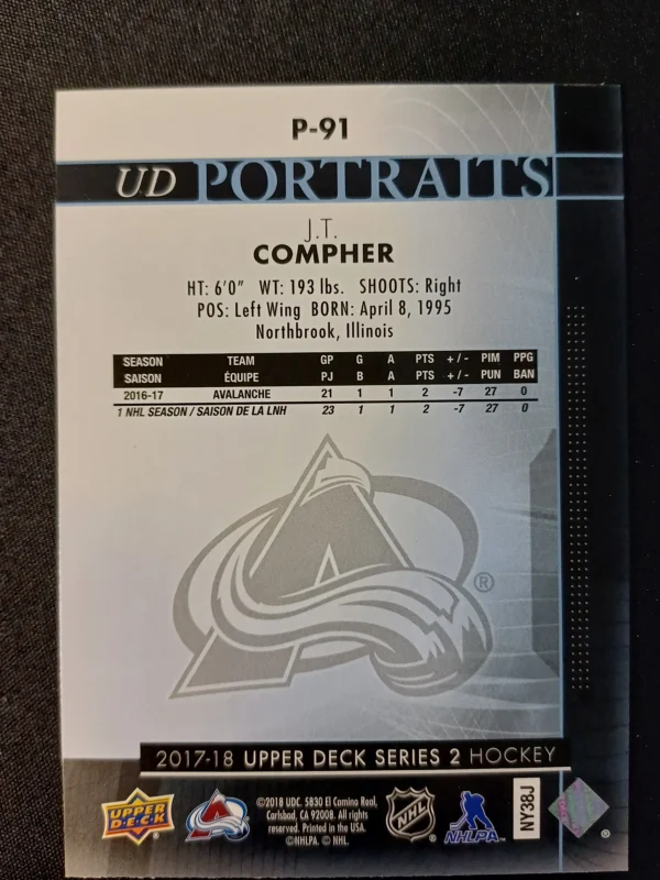 2017/2018 Upper Deck Series 2 Portraits P-91 J.T. Compher Inzert - Image 2