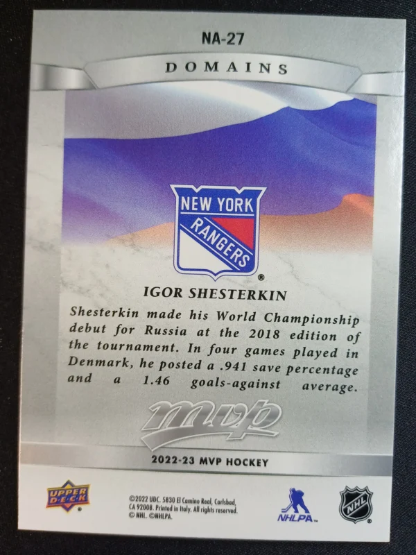 2022/2023 Upper Deck MVP Domains NA-27 Igor Shesterkin Inzert - Image 2