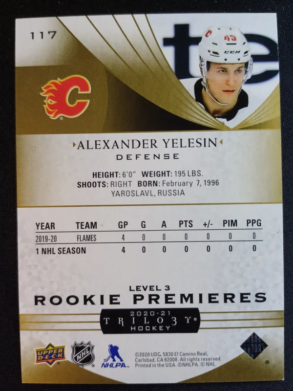 2020/2021 Upper Deck Trilogy Rookie Premieres Level 3 117 Alexander Yelesin Inzert 042/299 - Image 2