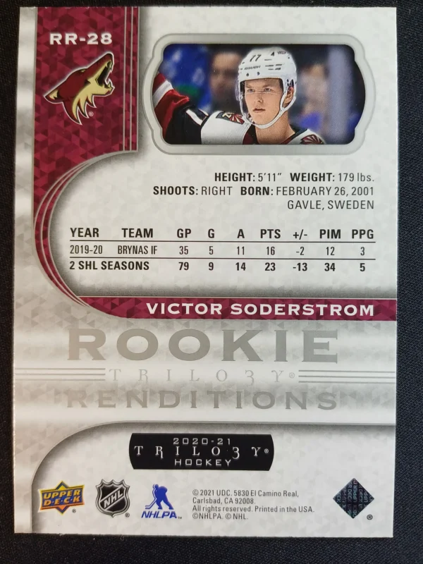 2019/2020 Upper Deck Trilogy Rookie Renditions RR-28 Victor Soderstrom Inzert - Image 2