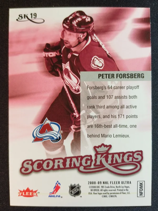 2008/2009 Fleer Ultra Scoring Kings SK19 Peter Forsberg Inzert - Image 2