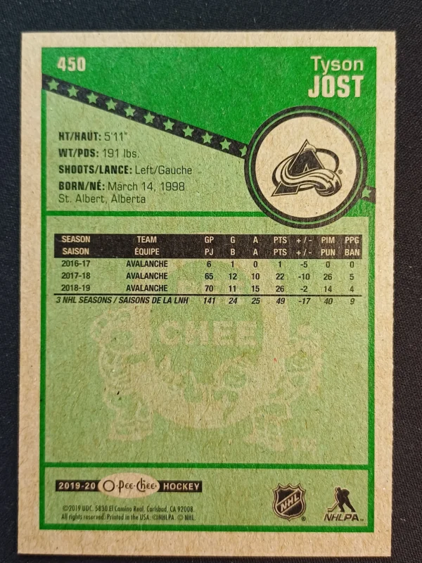 2019/2020 Upper Deck O-Pee-Chee Retro 450 Tyson Jost Paralel - Image 2