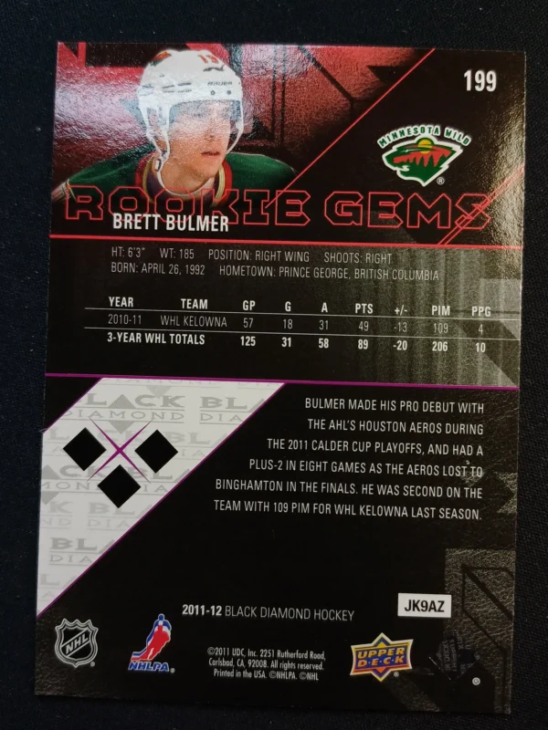 2011/2012 Upper Deck Black Diamond Triple Diamond Rookie Gems 199 Brett Bulmer Paralel - Image 2