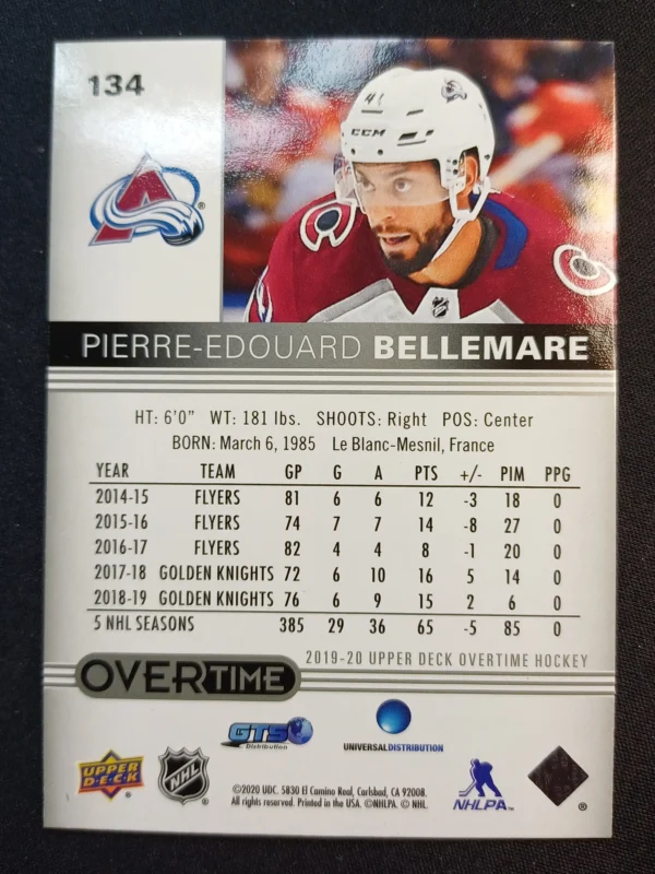 2019/2020 Upper Deck Overtime Base 134 Pierre-Edouard Bellemare - Image 2