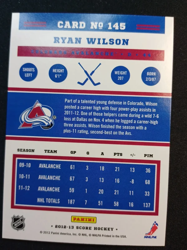 2012/2013 Panini Score Gold 145 Ryan Wilson Paralel - Image 2