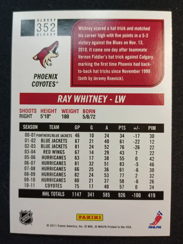 2011/2012 Panini Score Glossy 352 Ray Whitney Paralel - Image 2