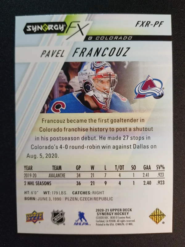 2020/2021 Upper Deck Synergy Synergy FX FXR-PF Pavel Francouz Inzert 302/749 - Image 2