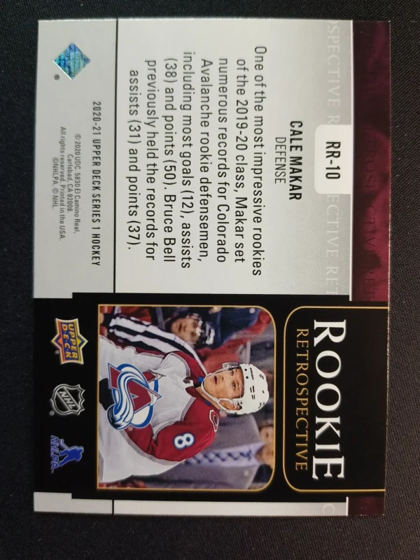 2020/2021 Upper Deck Series 1 Rookie Retrospective RR-10 Cale Makar Inzert - Image 2