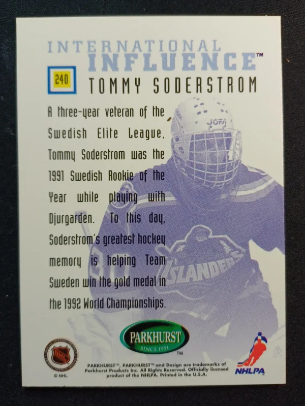 1995/1996 Parkhurst International International Influence 240 Tommy Soderstrom Inzert - Image 2