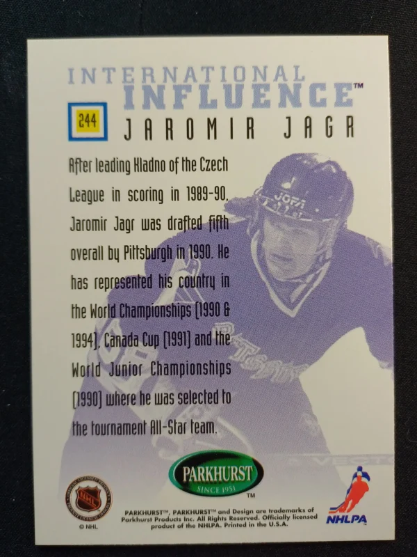 1995/1996 Parkhurst International International Influence 244 Jaromir Jagr Inzert - Image 2