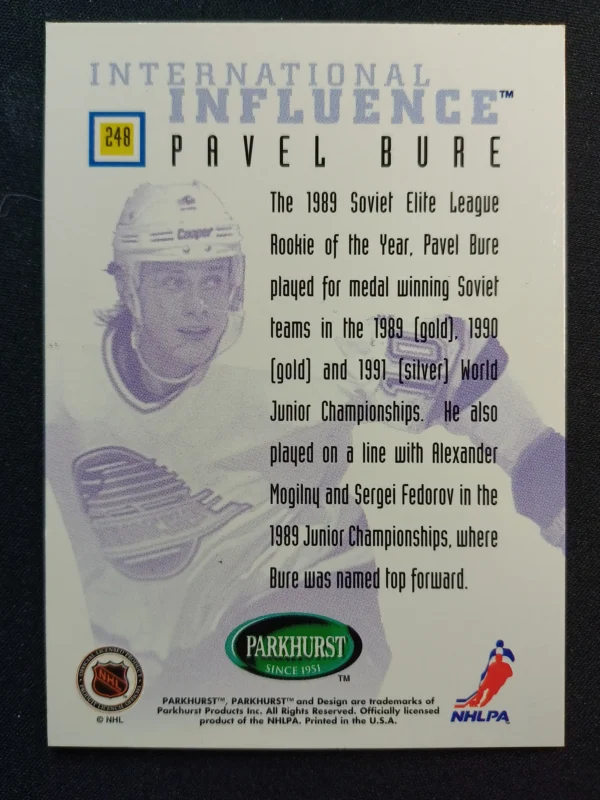 1995/1996 Parkhurst International International Influence 248 Pavel Bure Inzert - Image 2