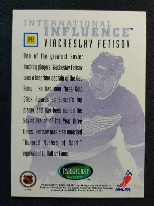 1995/1996 Parkhurst International International Influence 249 Viacheslav Fetisov Inzert - Image 2