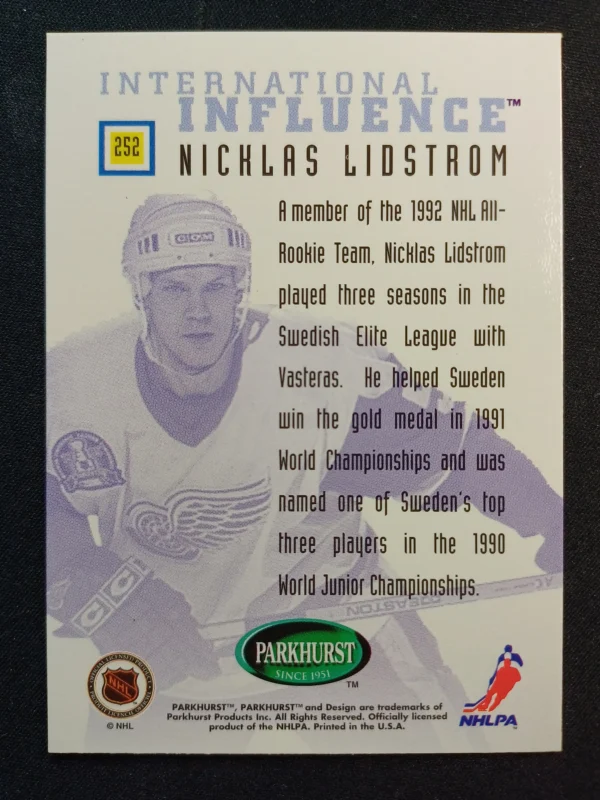 1995/1996 Parkhurst International International Influence 252 Nicklas Lidstrom Inzert - Image 2