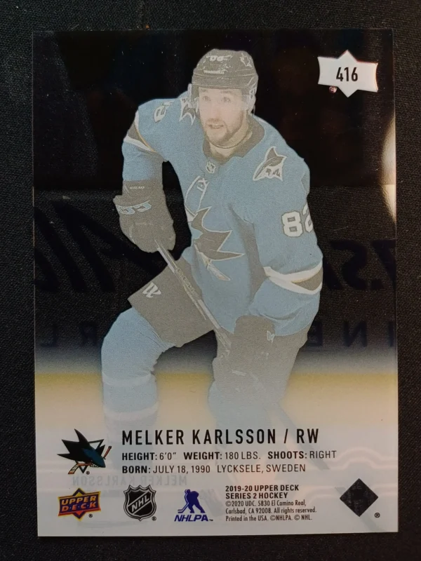 2019/2020 Upper Deck Series 2 Base Clear Cut 416 Melker Karlsson Paralel - Image 2