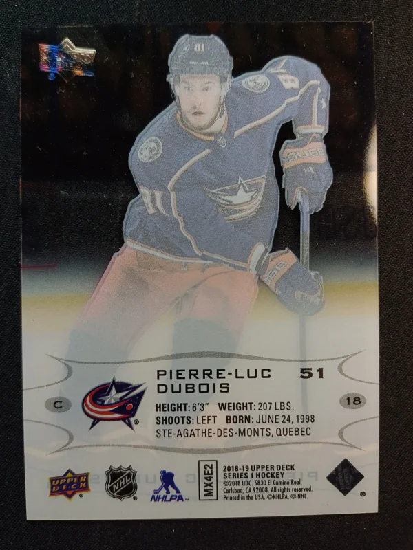 2018/2019 Upper Deck Series 1 Base Clear Cut 51 Pierre-Luc Dubois Paralel - Image 2