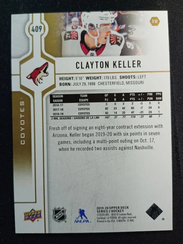 2019/2020 Upper Deck Series 2 Base High Gloss 409 Clayton Keller Paralel 03/10 - Image 2