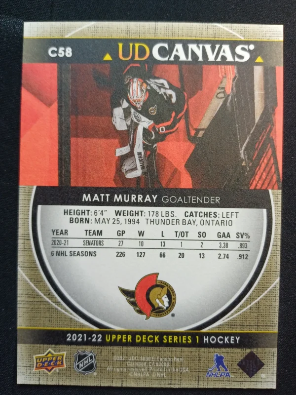 2021/2022 Upper Deck Series 1 Canvas C58 Matt Murray Inzert - Image 2