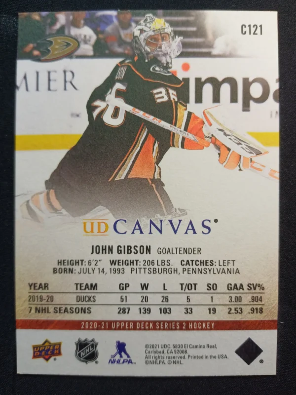 2020/2021 Upper Deck Series 2 Canvas C121 John Gibson Inzert - Image 2