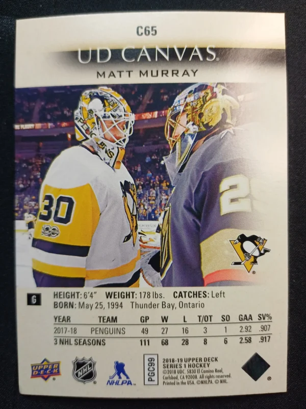 2018/2019 Upper Deck Series 1 Canvas C65 Matt Murray Inzert - Image 2