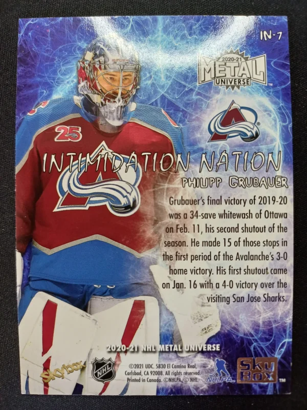 2020/2021 Upper Deck Skybox Metal Universe Intimidation Nation IN-07 Philipp Grubauer Inzert - Image 2