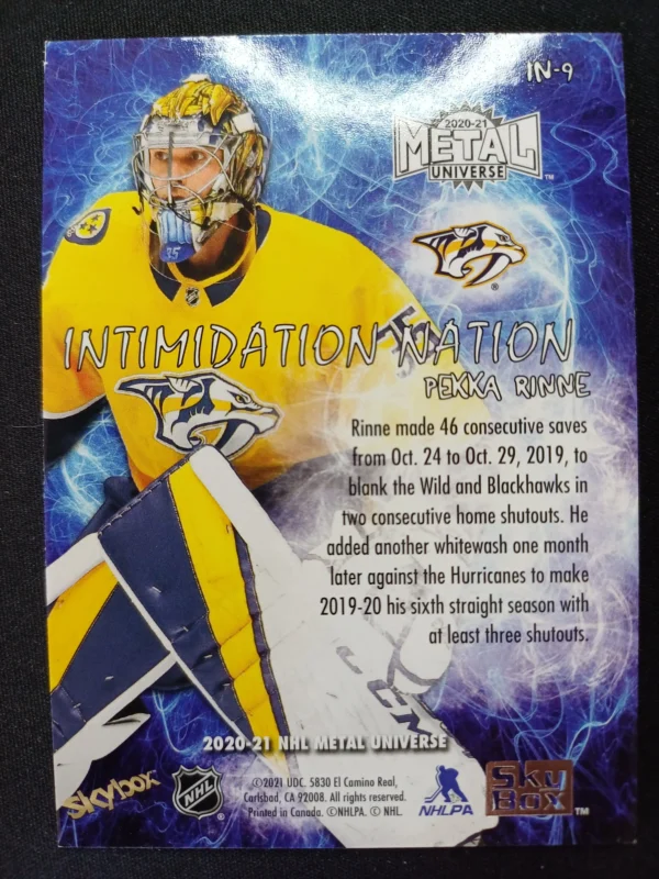 2020/2021 Upper Deck Skybox Metal Universe Intimidation Nation IN-09 Pekka Rinne Inzert - Image 2