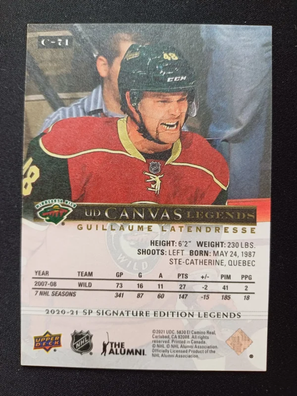 2020/2021 Upper Deck SP Signature Editions Legends Canvas Legends C-71 Guillaime Latendresse Inzert - Image 2