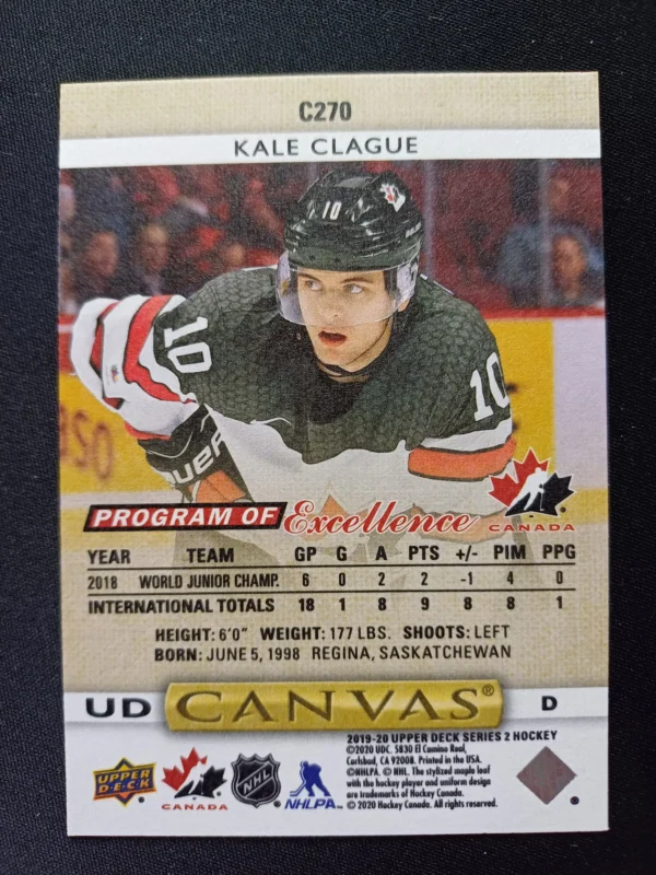 2019/2020 Upper Deck Series 2 Canvas Program of Excellence C-270 Kale Clague Inzert - Image 2