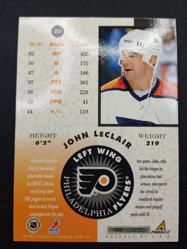 1997/1998 Pinnacle Mint Collection Silver 20 John LeClair Paralel - Image 2