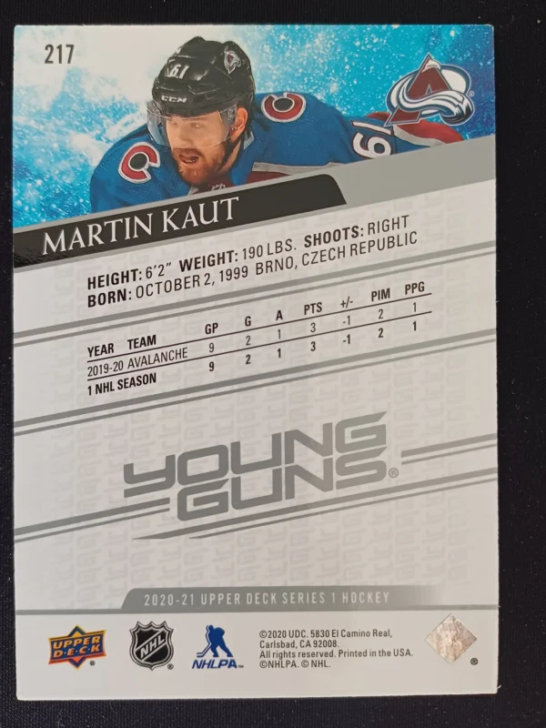 2020/2021 Upper Deck Series 1 Young Guns 217 Martin Kaut Inzert - Image 2