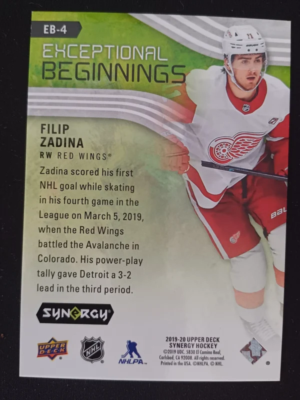 2019/2020 Upper Deck Synergy Exceptional Beginnings EB-4 Filip Zadina Inzert - Image 2