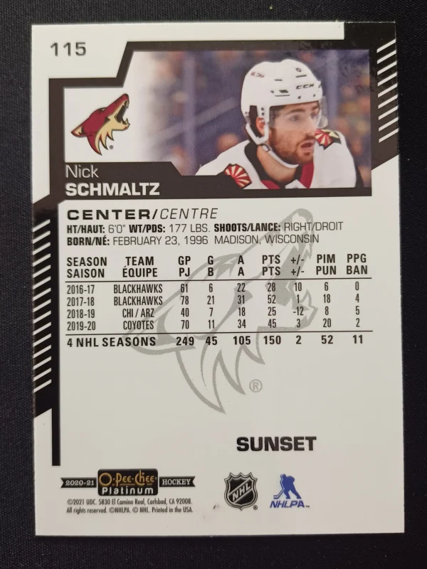 2020/2021 Upper Deck OPC Platinum Sunset 115 Nick Schmaltz Paralel - Image 2