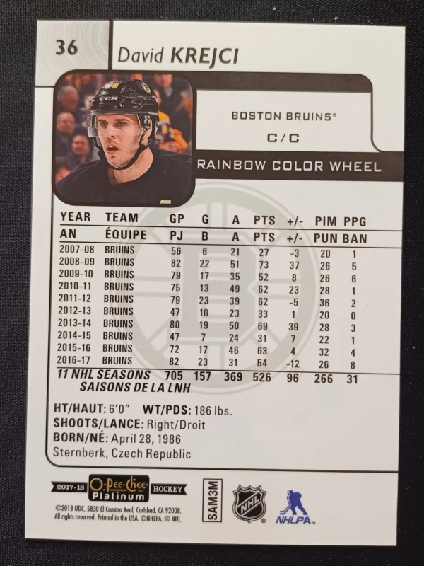 2017/2018 Upper Deck OPC Platinum Rainbow Color Wheel 36 David Krejci Paralel - Image 2