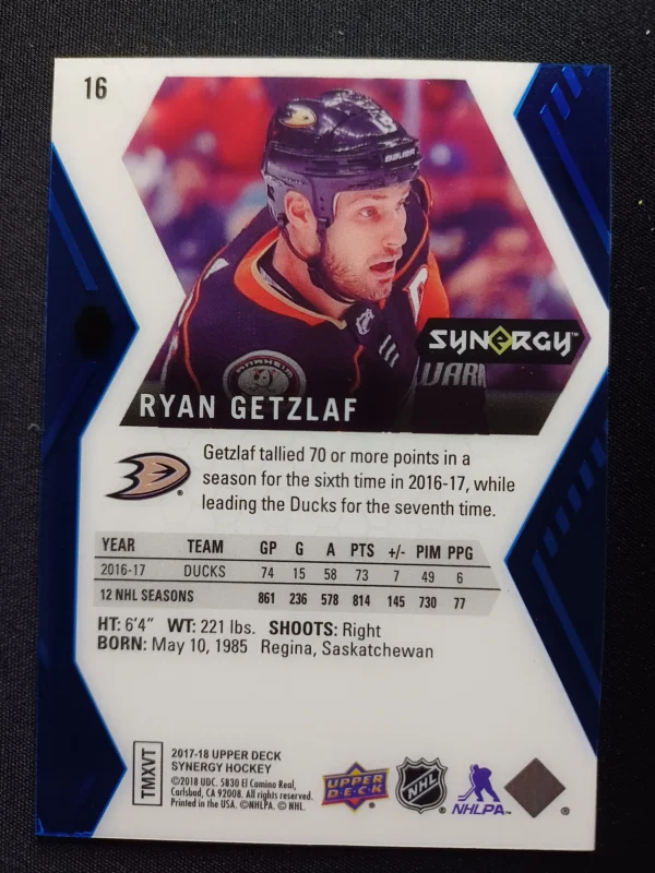 2017/2018 Upper Deck Synergy Blue 16 Ryan Getzlaf Paralel - Image 2