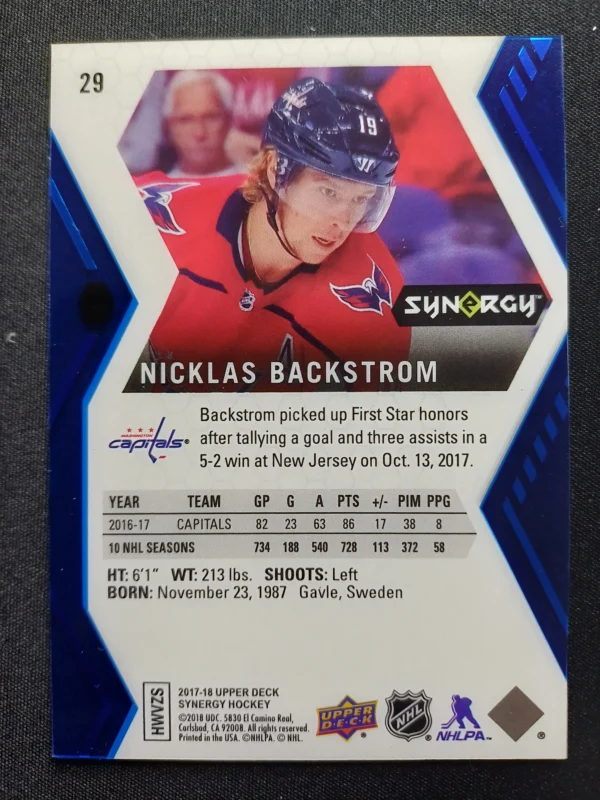 2017/2018 Upper Deck Synergy Blue 29 Nicklas Backstrom Paralel - Image 2