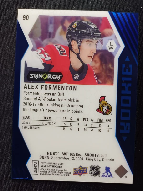 2017/2018 Upper Deck Synergy Blue 90 Alex Formenton Paralel - Image 2