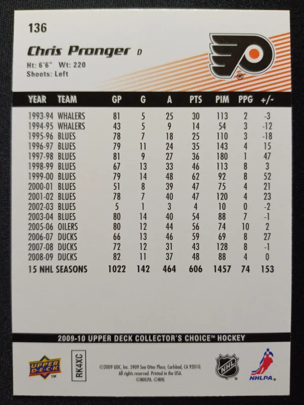 2009/2010 Upper Deck Collectors Choice Choice Reserve 136 Chris Pronger Paralel - Image 2