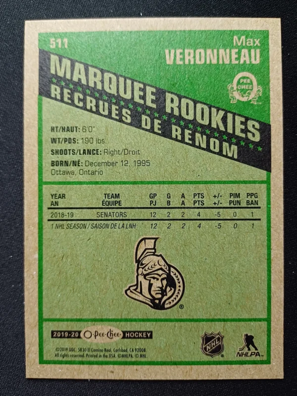 2019/2020 Upper Deck O-Pee-Chee Retro Marquee Rookie 511 Max Veronneau Paralel - Image 2