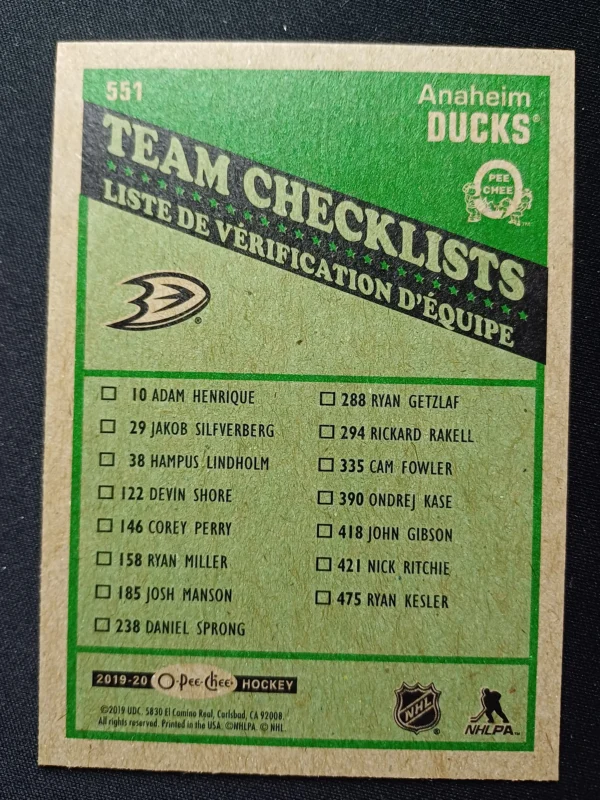 2019/2020 Upper Deck O-Pee-Chee Retro Checklist 551 Anaheim Mighty Ducks Paralel - Image 2