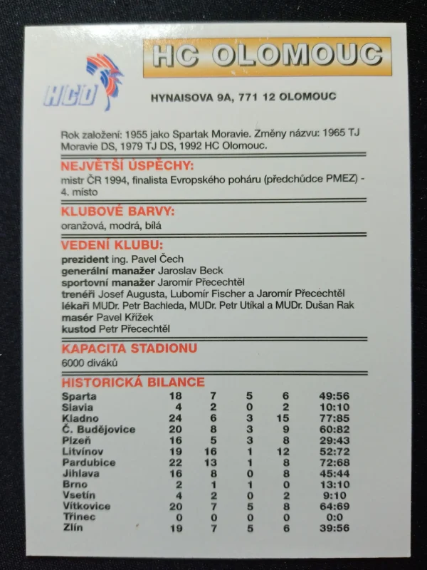 1995/1996 APS Cards HC Olomouc Inzert - Image 2