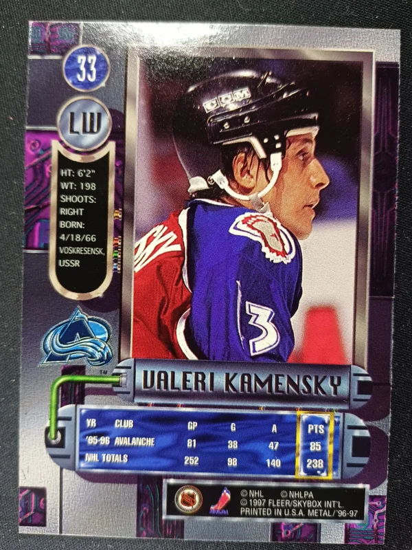 1996/1997 Fleer Metal Universe Base 33 Valeri Kamensky - Image 2