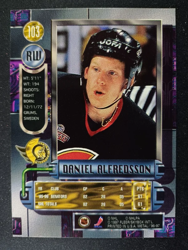 1996/1997 Fleer Metal Universe Base 103 Daniel Alfredsson - Image 2