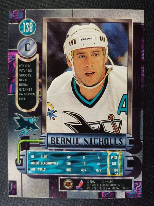 1996/1997 Fleer Metal Universe Base 138 Bernie Nicholls - Image 2