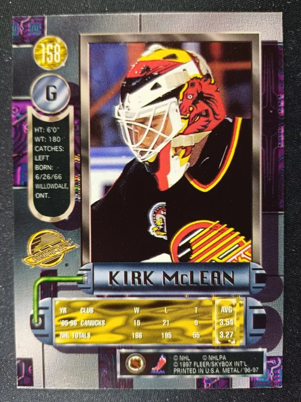 1996/1997 Fleer Metal Universe Base 158 Kirk McLean - Image 2