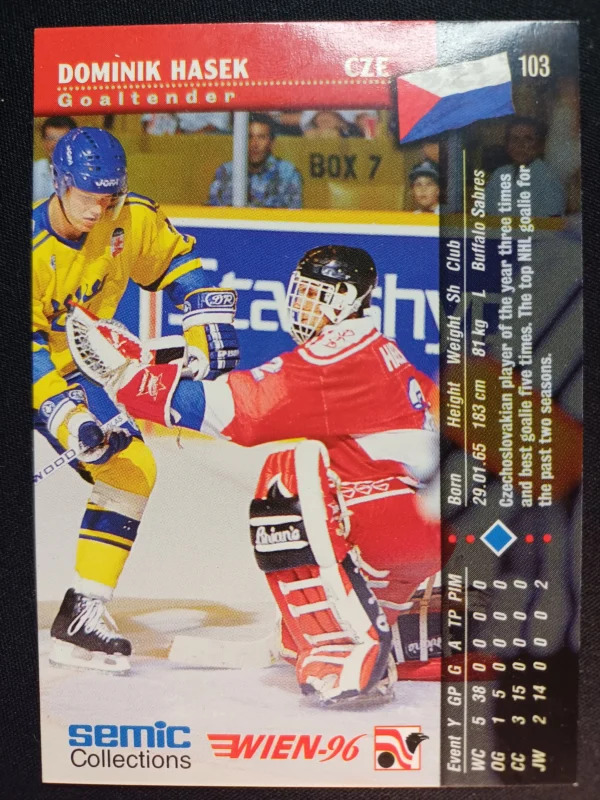 1996 Semic Wien 96 Base 103 Dominik Hasek - Image 2