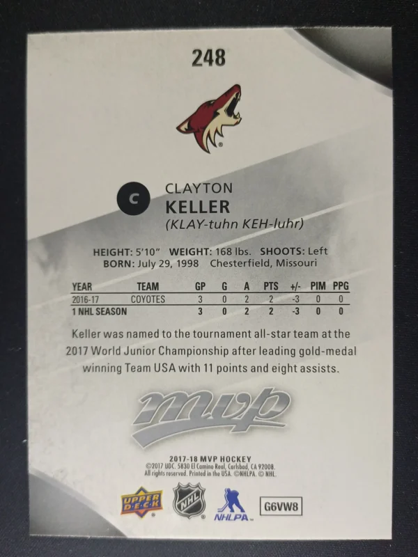 2017/2018 Upper Deck MVP Silver Script 248 Clayton Keller Paralel - Image 2