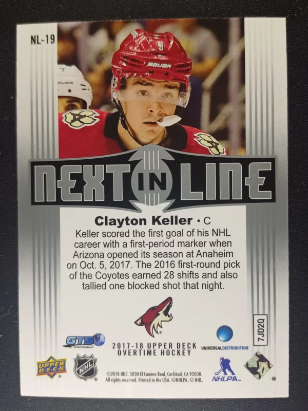 2017/2018 Upper Deck Overtime Next in Line Blue NL-19 Clayton Keller Inzert 02/10 - Image 2