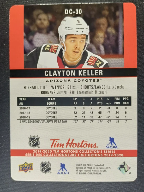 2019/2020 Upper Deck Tim Hortons Red DC-30 Clayton Keller Paralel - Image 2