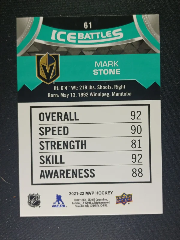 2021/2022 Upper Deck MVP Ice Battles 61 Mark Stone Paralel - Image 2